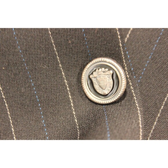 ZANETTI Mens 2 Piece Suit Black Striped 5 Btn Wool 44R Pleated Fronts 34" W - Picture 10 of 14